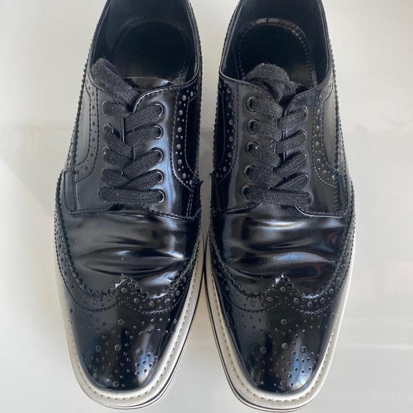 SOLD - Prada SS 2011 Black Brushed Leather Wingtip Brogues Derby Creeper 37/ - Picture 10 of 16